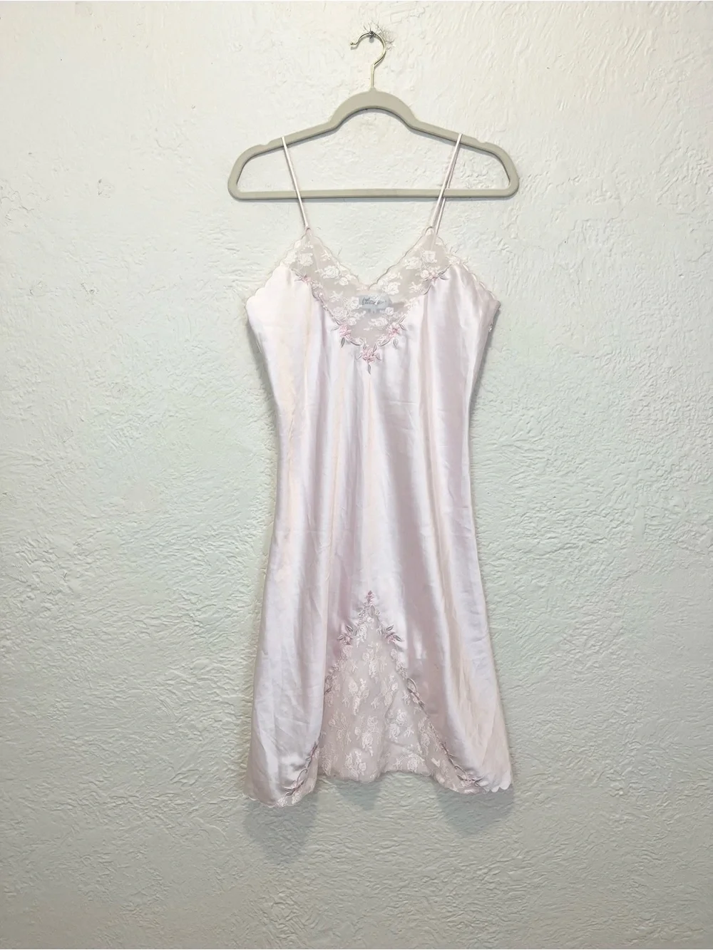 Vintage Slip Dress Nightgown Pink Satin Lace Coquette Fairy Small S - Picture 9 of 12